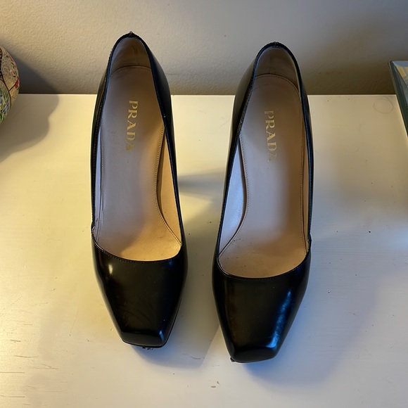 Black, Size 8 asymmetrical square toes Prada pumps - Picture 2 of 15